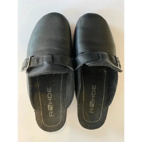 Rohde Women’s Black Leather Mules Clogs Shoes Sz EU39 US8.5 Slip On lined - Picture 4 of 12